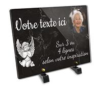 OCAP-FUNERAIRE.COM Plaque funéraire Rectangle avec Photo Personnalisable en plexi Motif Petit Angelot, différentes Tailles, épaisseur 6mm, personnalisée sur Plusieurs Lignes 30x20 cm