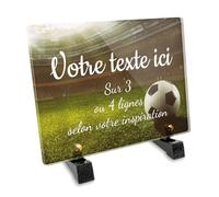 OCAP-FUNERAIRE.COM Plaque funéraire Rectangle Personnalisable en plexi Motif Ballon et Stade de Football, différentes Tailles, épaisseur 6mm, personnalisée sur Plusieurs Lignes 20x15 cm