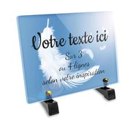 OCAP-FUNERAIRE.COM Plaque funéraire Rectangle Personnalisable en plexi Motif Plume 03, différentes Tailles, épaisseur 6mm, personnalisée sur Plusieurs Lignes 20x15 cm
