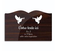OCAP-FUNERAIRE.COM Plaque gravée funéraire Motif Deux Colombes avec rameaux autocollante modèle Livre (20x13 cm) personnalisée 1 à 3 Lignes Bois