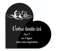 OCAP-FUNERAIRE.COM Plaque gravée funéraire Motif Deux têtes d'anges autocollante modèle Coeur (15x15 cm) personnalisée 1 à 3 Lignes Noir