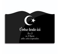 OCAP-FUNERAIRE.COM Plaque gravée funéraire Motif Islam autocollante modèle Livre (20x13 cm) personnalisée 1 à 3 Lignes Noir