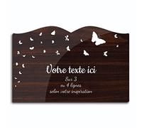 OCAP-FUNERAIRE.COM Plaque gravée funéraire Motif Papillon autocollante modèle Livre (20x13 cm) personnalisée 1 à 3 Lignes Bois