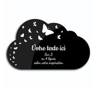 OCAP-FUNERAIRE.COM Plaque gravée funéraire Motif Papillon autocollante modèle Nuage (20x12 cm) personnalisée 1 à 3 Lignes Or Brossé Or Brossé Noir