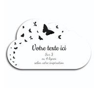 OCAP-FUNERAIRE.COM Plaque gravée funéraire Motif Papillon autocollante modèle Nuage (20x12 cm) personnalisée 1 à 3 Lignes Or Brossé Or Brossé Blanc écriture Noire