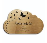 OCAP-FUNERAIRE.COM Plaque gravée funéraire Motif Papillon autocollante modèle Nuage (20x12 cm) personnalisée 1 à 3 Lignes Or Brossé Or Brossé Or Brossé