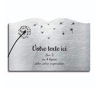 OCAP-FUNERAIRE.COM Plaque gravée funéraire Motif Pissenlit autocollante modèle Livre (20x13 cm) personnalisée 1 à 3 Lignes Alu Brossé