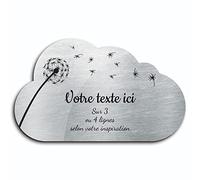 OCAP-FUNERAIRE.COM Plaque gravée funéraire Motif Pissenlit autocollante modèle Nuage (20x12 cm) personnalisée 1 à 3 Lignes Alu Brossé