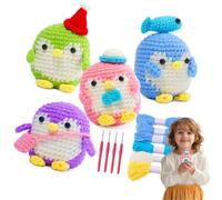 Ocastuted Kit de crochet animal pingouin, ensemble pingouin au crochet | Kit complet de crochet pingouin mignon | Fils colorés et crochets inclus Art du crochet pour les amateurs d'artisanat pour les