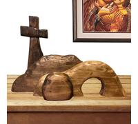 Ocastuted Le Tombeau Vide Scène De Pâques Et Croix, Scène De La Nativité De Jésus Croix en Bois Statue Tombeau Vide Ensemble, Décoration en Bois pour La Décoration du Bureau À Domicile