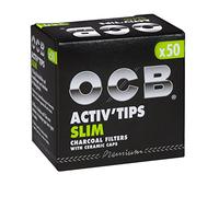 OCB ActivTips Slim Lot de 6 Paquets de 50 filtres à Charbon Actif avec Bouchons en céramique Argenté 7 mm