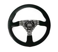 OCC MOTORSPORT VOLANT À FOND PLAT MODÈLE CLASSIC ALCANTARA SÉRIGRAPHIÉ IMPRIMÉ BRAS NOIR - VOLANT PLAT POUR VOITURE - 350MM (14 POUCES)