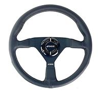 OCC MOTORSPORT VOLANT À FOND PLAT MODÈLE CLASSIC CUIR NAPPA BRAS NOIR - VOLANT PLAT POUR VOITURE - 350MM (14 POUCES)