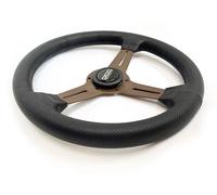 Occ Motorsport Volant Plat Modèle Classic Cuir Perforé Noir et Bras Bronze