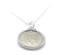 OCC Old Coin Cufflinks Pendentif en argent sterling massif 1956 6 pence irlandaise 6d 70e anniversaire + une chaîne en argent sterling de 45,7 cm