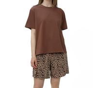 OCCIENTEC Pyjama Femme Ete à Manches Courtes 2 Pcs Ensemble de T-Shirt Uni à Col Rond et Shorts imprimé Léopard léopard Brun,M