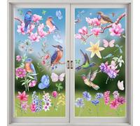 OCCOUMR 9Pcs Autocollant Fenêtre Printemps, Sticker Oiseaux Fleur Papillons, Gommettes Electrostatiques Vitres en PVC, Film de Fenêtre Décoratif pour Maison Boutique Fête, 20x30cm, Multicolore