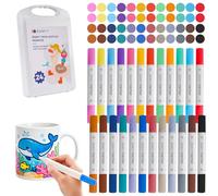 OCCOUMR Lot de 24 feutres de peinture pour porcelaine avec double pointe en 24 couleurs, marqueurs acryliques avec pointe fine et pinceau, feutres pour peindre des tasses, poterie, céramique, pierre