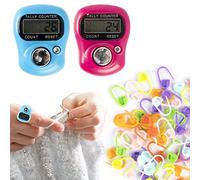 OCCOUMR Taekooki Lot de 2 Compteurs de Doigts Numériques, Compte Rang Tricot, avec 60 Marqueurs de Mailles à Tricoter, Clip de Fermeture au Crochet, Marqueurs Colorés