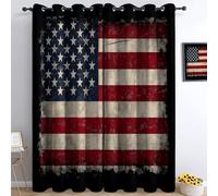 Occultant Rideaux 140L x 260H cm Lot de 2 avec Œillets, Isolation Thermique et Isolation Phonique Rétro Effet Vieilli Rayures Étoiles Drapeaux Imprimé Rideaux Convient pour la Chambre Salon Couleur