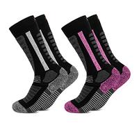 Occulto chaussette de ski pour enfants 2 Paires (modèle: Charlie), chaussettes thermiques pour garcon et fille d´hiver Rembourré et respirant rose noir 31-34