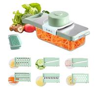 Occupaternm Coupe-légumes réglable 7 en 1 en acier inoxydable avec bac de récupération, Coupe-légumes épais/fin, ustensile de cuisine et râpe,Avec panier de vidange et 6 lames-Vert