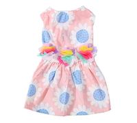 Occupiedpet Dog Dress, Soft Breathable Summer Pet Apparel with Floral Decor, Pink Puppy Dress for Small Dogs Daily Party Photography (L)