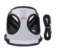 Occupiedpet Dog Harness and Leash Set, Double Layer Polyester Mesh Pet Vest with Reflective Design, Adjustable Gray Harness for Puppies Walking and Training (S)