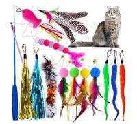 Occupiedpet Ensemble de Jouets pour Chat 14 pièces, rétractable avec 13 têtes de Rechange, y Compris des Jouets en Plumes de Chenille et Pompons, Collection de Jeux interactifs