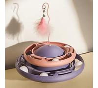 Occupiedpet Jouet Plateau tournant pour Chat, Jouet interactif pour Chaton avec Plumes et Boules roulantes, Design OVNI détachable pour Chats d'intérieur (Rosa Lila)
