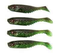 Occupiedpet Soft Fishing Bait, T Tail Double Colored Simulated Lure, 4 Pieces 3.0 in PVC Angling Accessory for Freshwater Saltwater Outdoor Fishing (Marron Vert)