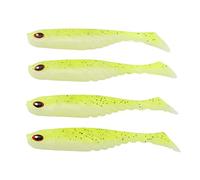 Occupiedpet Soft Fishing Bait, T Tail Double Colored Simulated Lure, 4 Pieces 3.0 in PVC Angling Accessory for Freshwater Saltwater Outdoor Fishing (Jaune et Blanc)