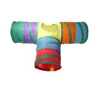 Occupiedpet Tunnel pour Chat à 3 Voies, Tube de Jeu Pliable avec Boule de Suspension et Trous de Regard, Jouet interactif en Polyester Couleur Arc-en-Ciel pour Chats d'intérieur