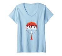 Occupy Mars : la Prochaine frontière de l'exploration Spatiale T-Shirt avec Col en V, Femme, Bleu Céleste, M
