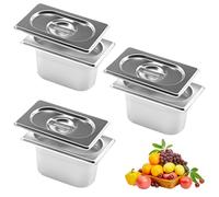 Occzin Lot de 3 bols à panure rectangulaires en acier inoxydable avec couvercle, récipient GN 1/9, 17,5 x 11 x 10 cm, pour escalopes, viande, poisson, panure, restauration et buffet