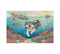 Ocean Alaskans Malamute Puzzle de plongée pour adultes 300 pièces - Puzzles d'été en bois côtier - Décoration sous-marine pour divertissement à domicile