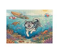 Ocean Alaskans Malamute Puzzle de plongée pour adultes 500 pièces - Puzzles d'été en bois côtier - Décoration sous-marine pour divertissement à domicile