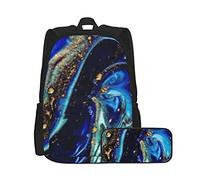 Ocean Art Ensemble sac à dos et trousse à crayons unisexe de style naturel de luxe, sac à dos multifonctionnel, deux pièces, sac à dos décontracté avec trousse à crayons pour garçons et filles
