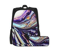 Ocean Art Ensemble sac à dos et trousse à crayons unisexe de style naturel de luxe, sac à dos multifonctionnel, deux pièces, sac à dos décontracté avec trousse à crayons pour garçons et filles