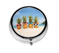 Ocean Beach Ananas Cette petite boîte à pilules ronde à trois compartiments est parfaite pour stocker des médicaments quotidiens, des vitamines et en déplacement.