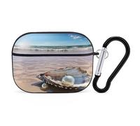 Ocean Beach Mussel Pearl Coque rigide de protection complète contre les chutes avec porte-clés compatible avec AirPod Pro 2e/1ère génération, LED avant visible, noir