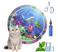 Ocean Breeze Splashland for Cats,Pet Water Bed for Dog,Cat Water Sensory Mat with Fish with Manual Air Pump,Thickened PVC, Anti-Scratch, Rapid Cooling for Both Indoor Outdoor in Summer (39in O)