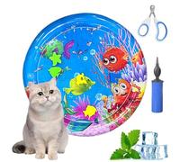 Ocean Breeze Splashland for Cats,Pet Water Bed for Dog,Cat Water Sensory Mat with Fish with Manual Air Pump,Thickened PVC, Anti-Scratch, Rapid Cooling for Both Indoor Outdoor in Summer (25in B)