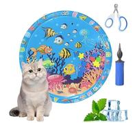 Ocean Breeze Splashland for Cats,Pet Water Bed for Dog,Cat Water Sensory Mat with Fish with Manual Air Pump,Thickened PVC, Anti-Scratch, Rapid Cooling for Both Indoor Outdoor in Summer (39in K)