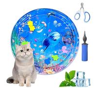 Ocean Breeze Splashland for Cats,Pet Water Bed for Dog,Cat Water Sensory Mat with Fish with Manual Air Pump,Thickened PVC, Anti-Scratch, Rapid Cooling for Both Indoor Outdoor in Summer (25in E)