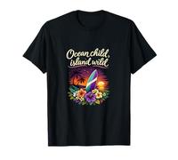 Ocean Child Island Wild Planche de Surf Coucher de Soleil Art Floral T-Shirt