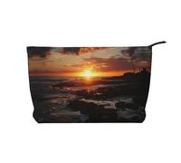 Ocean Cliff Sunset Trousse de maquillage en velours côtelé Grande ouverture, Noir , Taille unique