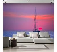 Océan Coucher De Soleil Papier Peint 300 x 210 cm 3D Voilier Tableau mural Murale Intissé Imperméable pour Chambre Salon Restaurant Personnalisé Décoration Personnalisé Décoration Murale A-111