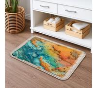 Ocean Depths Tapis de bain abstrait à séchage rapide, bleu sarcelle vif et orange, antidérapant, tapis décoratif d'été en mousse à mémoire de forme, lavable pour salle de bain et toilettes, 40,6 x 61