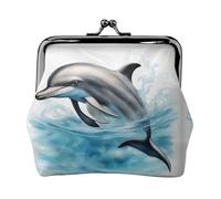 Ocean Dolphin Looking at You Print Fashion Ms Leather Pouch Portable Wallet Kiss-Lock Money Bag Cute Clutch Fo Women